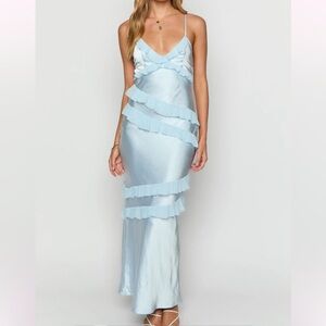 Kiss Prom Elegant Light Blue Ruffled Maxi Dress